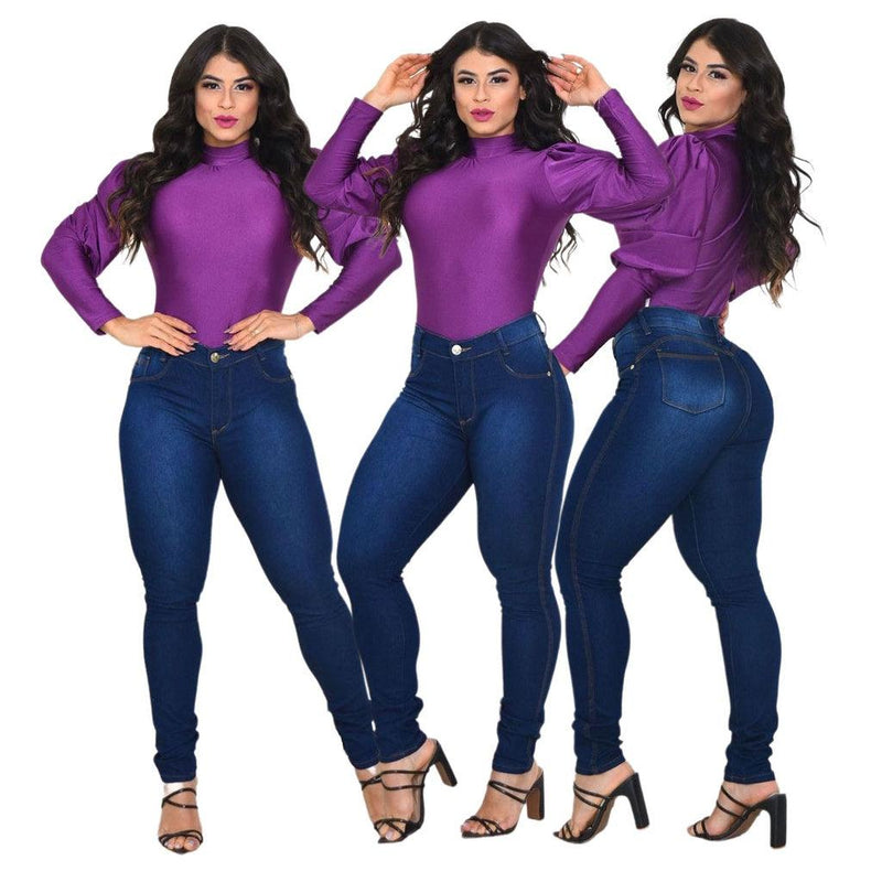 Calça Jeans Feminina lycra (elastano) Cintura Alta efeito levanta bumbum Loja Palacius 38 T07 