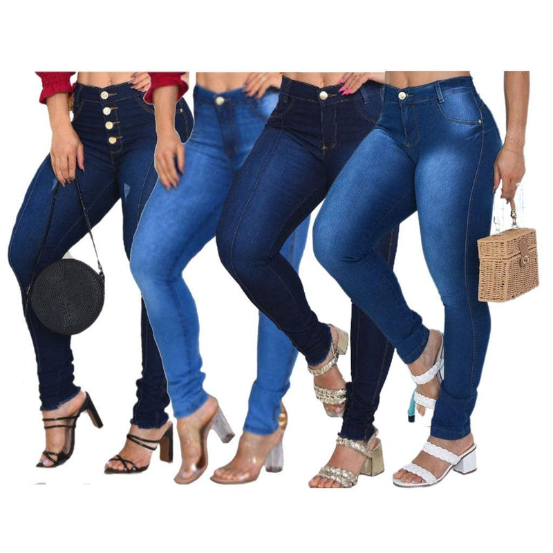 Calça Feminina Jeans Cintura Alta Elastano Levanta Bumbum