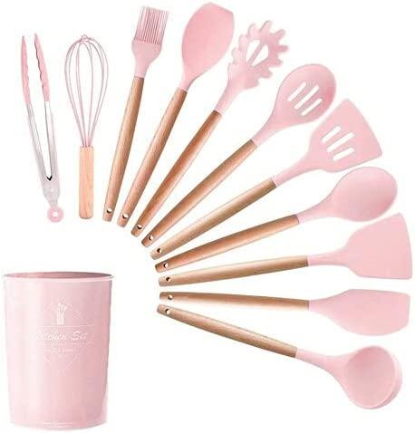 Kit com 12 Utensílios De Cozinha em Silicone e Madeira de Bamboo - Loja FT