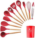 Kit com 12 Utensílios De Cozinha em Silicone e Madeira de Bamboo - Loja FT