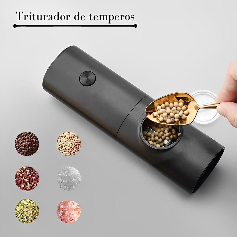 Moedor Elétrico Automático de Sal Pimenta Temperos com Ajuste de Moagem - Loja FT